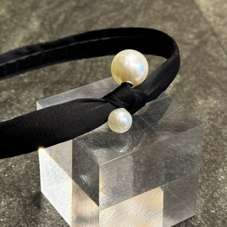 2409HA0078 / Double Pearl ribbon headband（Black）