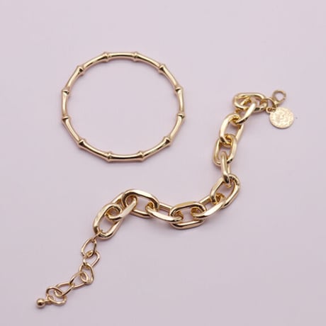 Mantel bamboo Bangle & Chain Bracelet set（Gold）/ 2107-BR081