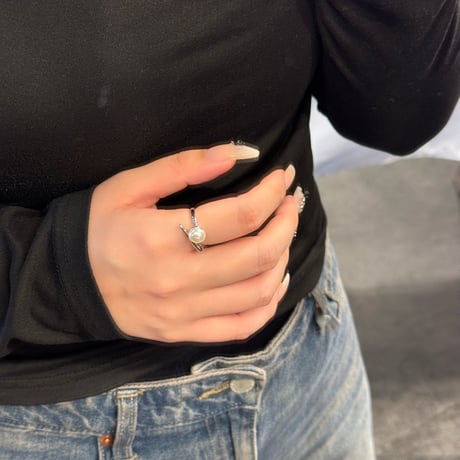 2410RG0525 / Asymmetry pearl bar ring（Silver）