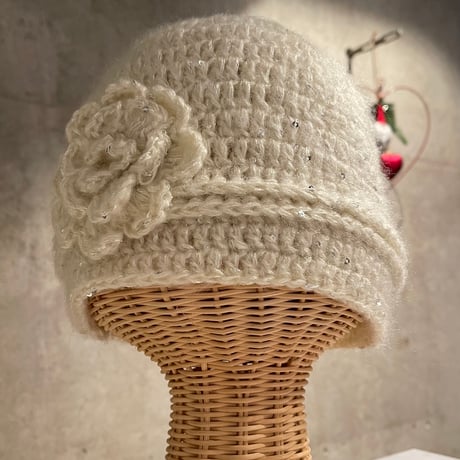 2412HW0065(S)/  Flower knit beanie（White）