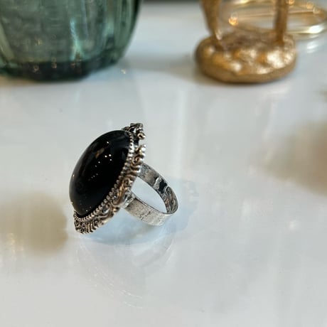 2304RG0282 / antique black stone ring (Silver/Black)