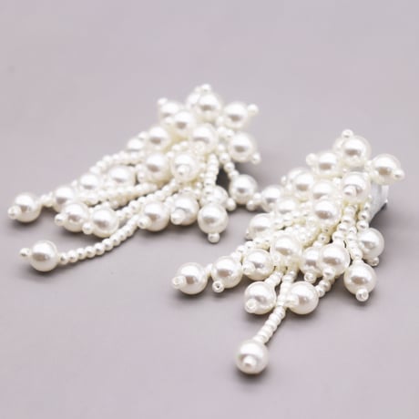 Pearl Beads Bowknot Flower Drop Pierce（Pearl） / 2109_PR0277