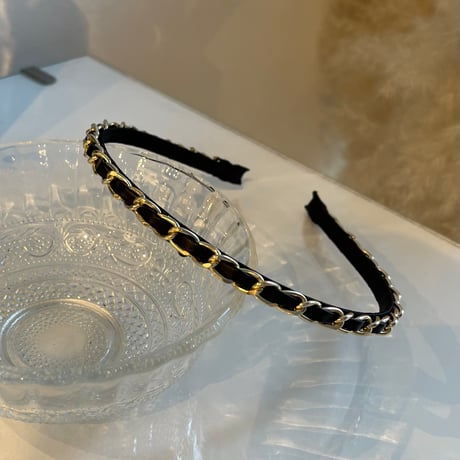 2311HA0038 / Fake leather chain headband (Black)