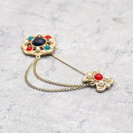 Vintage Color Crystal Rhinestones Brooch（GOLD） / OT-007