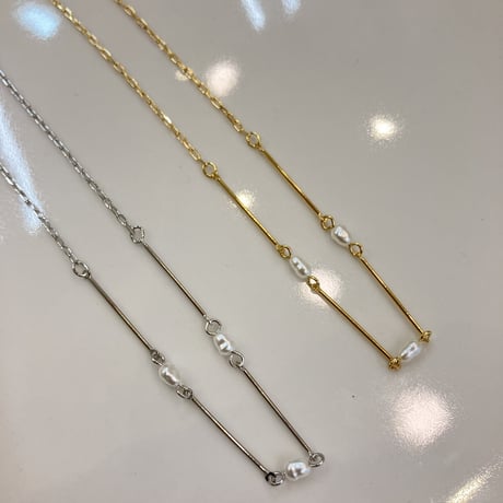 Barropue pearl bar chain Necklace (Silver) / 2212_NC0177