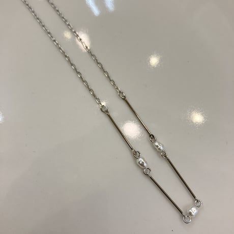 Barropue pearl bar chain Necklace (Silver) / 2212_NC0177