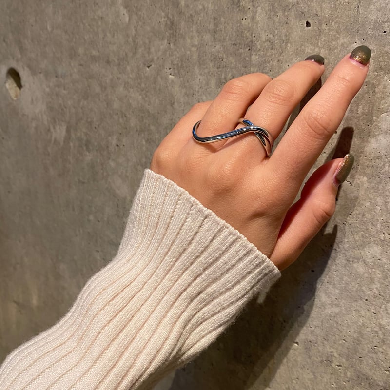 Connect curve line two-finger ring（Silver） / 22...