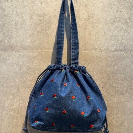 2507BG036(S)/  Flower denim  Bag (Dark Blue)