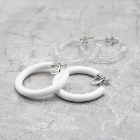 Acrylic Hoop Clip Earrings（White） /  2102_ER040