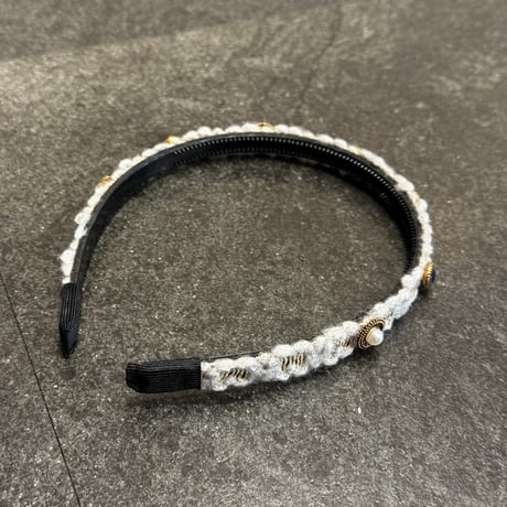 2409HA0077 / Pearl stone embroidery headband（White）