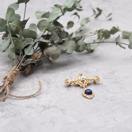 Vintage Rhinestones Pearl Brooch（GOLD） / OT-004