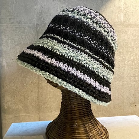 2407HW0043 (S)/ Border color crochet Hat Hat（Black×LtBlue×Purple）