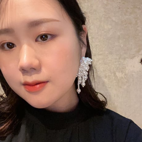 Pearl Beads Bowknot Flower Drop Pierce（Pearl） / 2109_PR0277