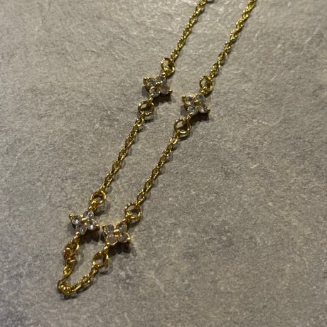 2512NC0375/ Stone Flower  chain  necklace（Gold）