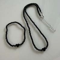 2603NC0379 / Point heart beads Bracelet Necklace Set（Black）