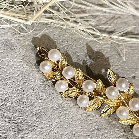 Leaf motif pearl Hair clip（Gold）/ HA-080