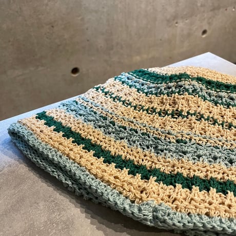 2407HW0043(S)/ Border color crochet Hat Hat（Beige×LtBlue×Green）
