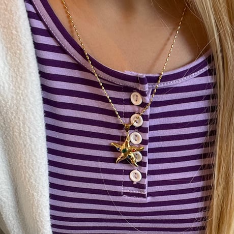 2512NC0374 / Mix Stone Starfish  necklace（Gold）