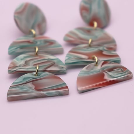 Acrylic Multicolor Semicircle Pierce （Marble）   /   2104-PR0125