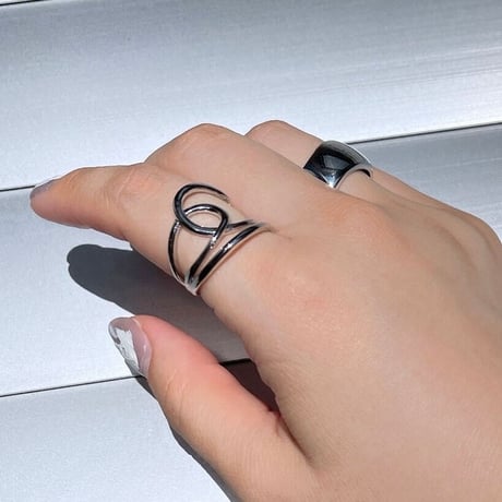 2306RG0298_A/ Double line Twist Opening ring （Silver）