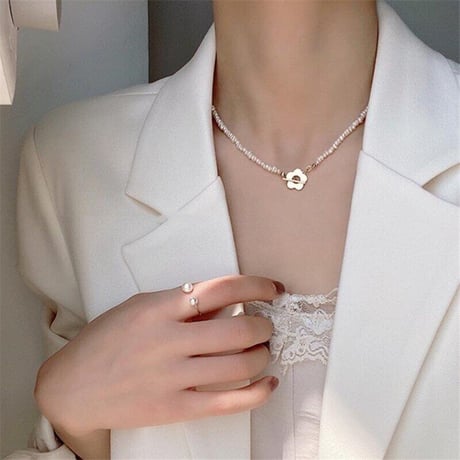 Metallic Florets Freshwater Pearl Necklace（Pearl）  / 2106-NC073