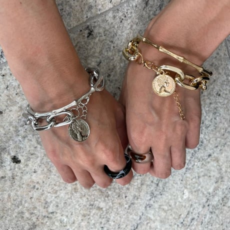 Mantel bamboo Bangle & Chain Bracelet set（Gold）/ 2107-BR081