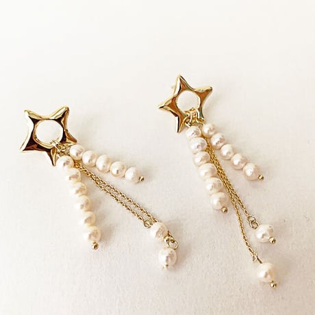 Pearl Tassel Long Drop pierce（Gold）   /   2104-PR0102