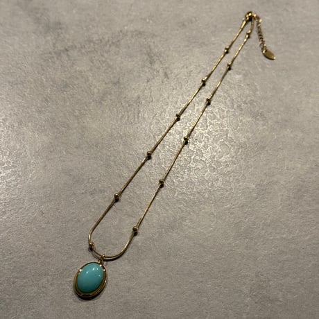 2503NC0321／oval stone  ball chain Necklace（Gold/Blue）