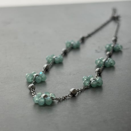 2603NC0380 / Beads Flower Necklace（Silver/ Light Blue）