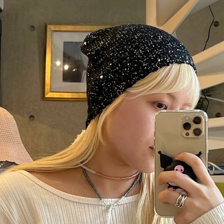 2409HW0047(S)/ Spangle knit cap（Black）