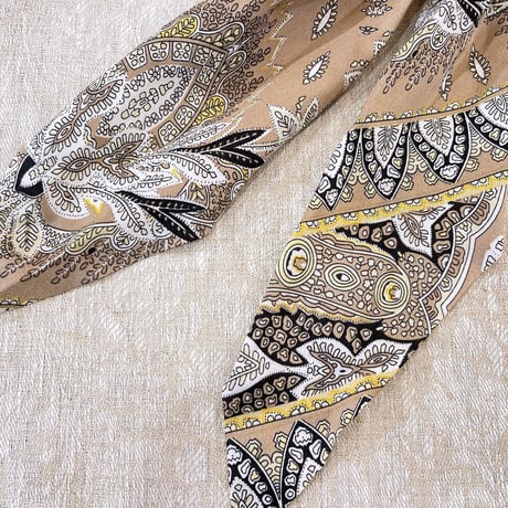 Long ribbon ethnic pattern Hair tie（Beige）/ HA-090