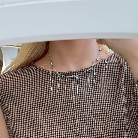 2508NC0355 / Snake chain Many Ribbon Necklace（Silver）