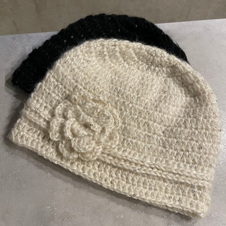 2412HW0065(S)/  Flower knit beanie（Black）