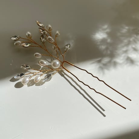 2402HA0070 / Pearl bijou Hair pin （Gold）