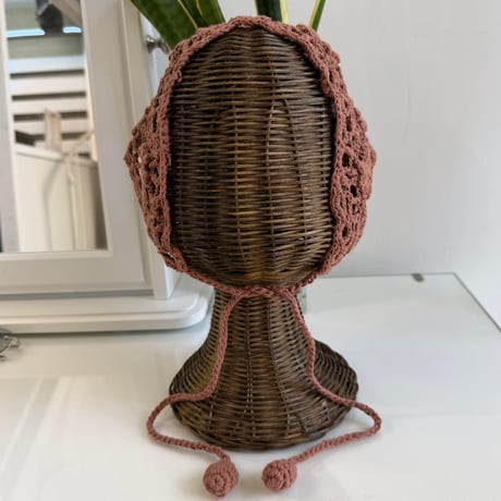 2606GS072(S) / Flower Motif Crochet Head Scarf (Coffee)