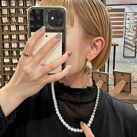 Pearl Mix Color Design Necklace（Gold×Wht）/ 2109-NC083