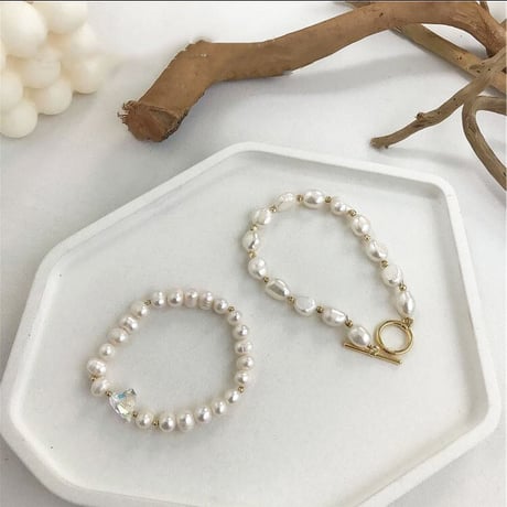 Irregular Pearl Herat Charm Bracelet（Pearl）/ 2106-BR057