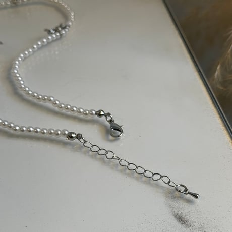 2408NC0261 / beads ribon choker necklace（Pearl）
