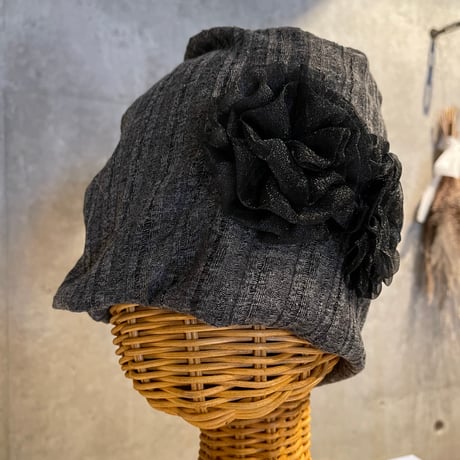 2504HW0086(S) / Chiffon flower Knit cap（Black）