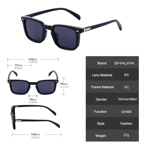 【 Select 】Vintage Rivets Square New Style Sunglasses (Matt Black/Grey)