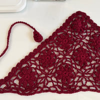 2606GS072(S) / Flower Motif Crochet Head Scarf (Wine)