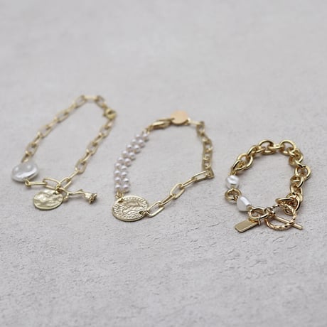 Rose pearl circle plate Chain Bracelet （Gold）/ BR-038