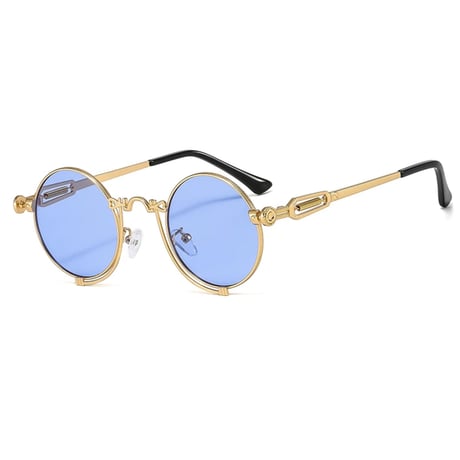 【 Select 】Vintage Style Metal Carving Frame Sunglasses (Gold/Sax)