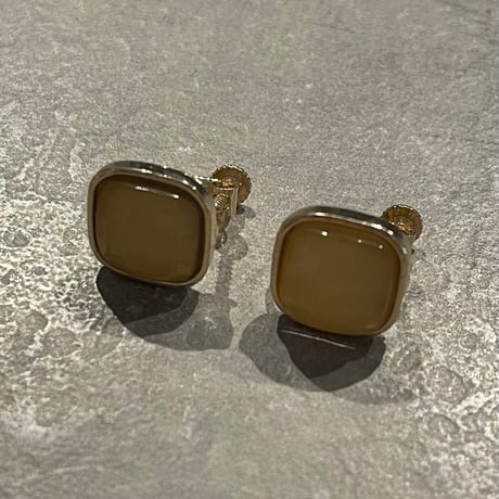 2403ER003 / Square clear stone Clip Earrings（Gold）
