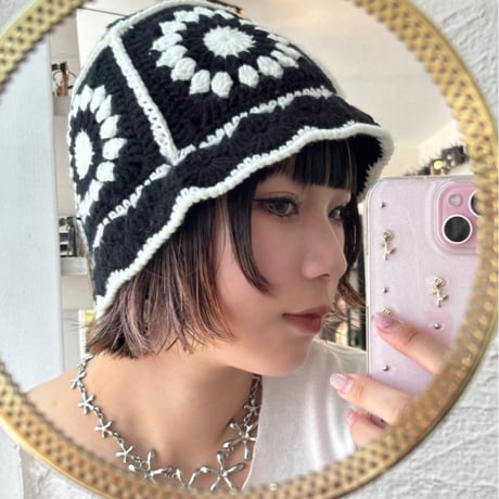 2411KC130003BB(S) / Crochet Knit Hat（Black）