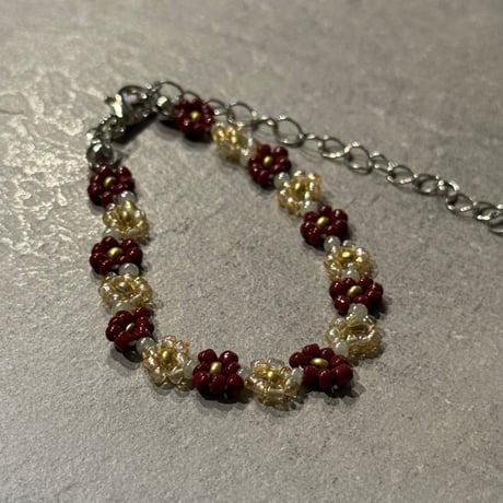 2505BR0088/ beads flower bracelet（dark red）
