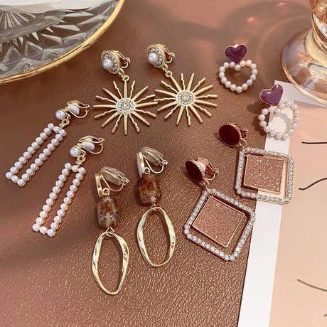 rhombus Rhinestone Drop Design Earrings（Gold） /  2112_ER090
