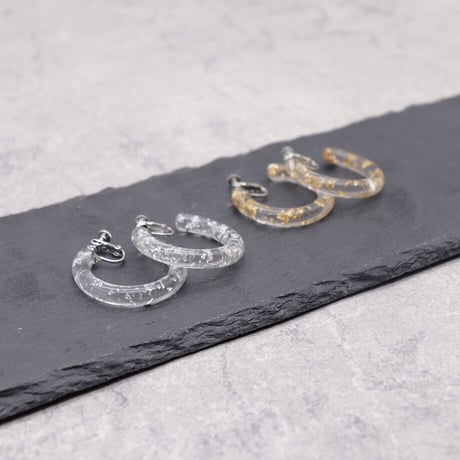 C-Shaped Acrylic Hoop Earrings（Clear / Gold） /  2102_ER052