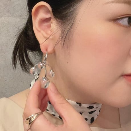 Transparent  Acrylic four Beads Pierce（Silver） / 2109_PR0257