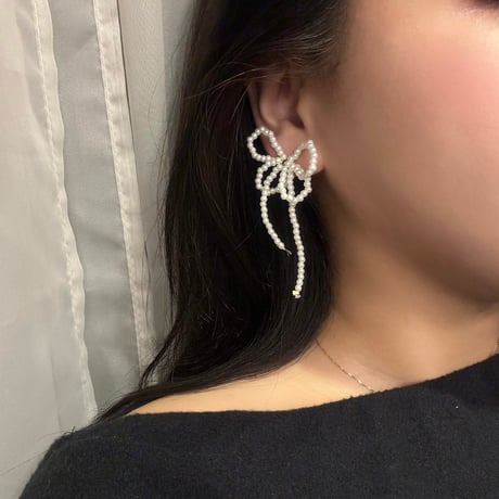 2311PR0618#B / Ribbon motif pearl Pierce（Pearl）